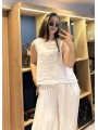 Kalın Askılı Arkadan Bağlamalı Keten Bluz Beyaz