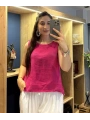 Kalın Askılı Arkadan Bağlamalı Keten Bluz Fuşya