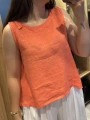Kalın Askılı Arkadan Bağlamalı Keten Bluz Nar Çiçeği