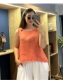 Kalın Askılı Arkadan Bağlamalı Keten Bluz Nar Çiçeği