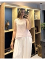 Kalın Askılı Arkadan Bağlamalı Keten Bluz Pudra