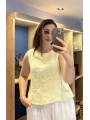 Kalın Askılı Arkadan Bağlamalı Keten Bluz Sarı