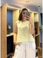 Kalın Askılı Arkadan Bağlamalı Keten Bluz Sarı