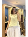 Kalın Askılı Arkadan Bağlamalı Keten Bluz Sarı