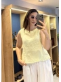 Kalın Askılı Arkadan Bağlamalı Keten Bluz Sarı