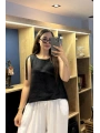 Kalın Askılı Arkadan Bağlamalı Keten Bluz Siyah