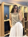 Kalın Askılı Arkadan Bağlamalı Keten Bluz Vizon