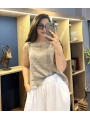 Kalın Askılı Arkadan Bağlamalı Keten Bluz Vizon