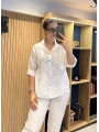 Nakış Desenli Pamuk Gömlek Beyaz