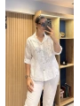 Nakış Desenli Pamuk Gömlek Beyaz