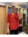 Nakış Desenli Pamuk Gömlek Kırmızı