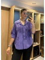 Nakış Desenli Pamuk Gömlek Mor
