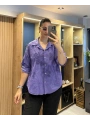 Nakış Desenli Pamuk Gömlek Mor
