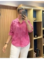 Nakış Desenli Pamuk Gömlek Pembe
