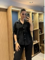 Nakış Desenli Pamuk Gömlek siyah