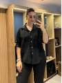 Nakış Desenli Pamuk Gömlek siyah