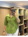 Nakış Desenli Pamuk Gömlek Yeşil