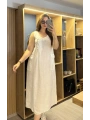 Önden Fermuarlı Keten Elbise beyaz