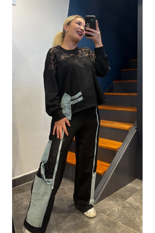 Black Lace Denim İkili Takım