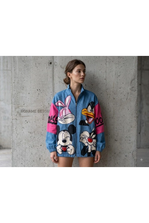 Fermuarlı Mavi Pembe Sweat