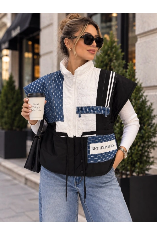 Kontrast Denim Detaylı Yelek