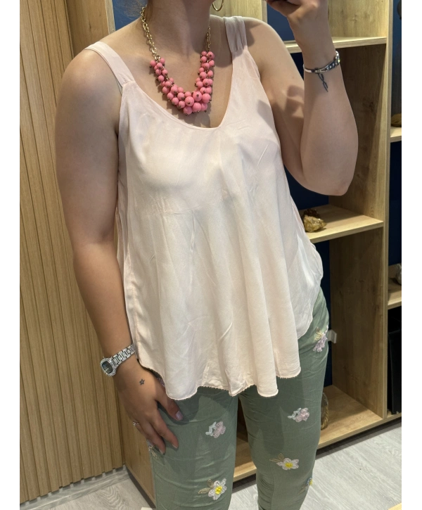 Askılı Pamuk Viscon Bluz Pembe