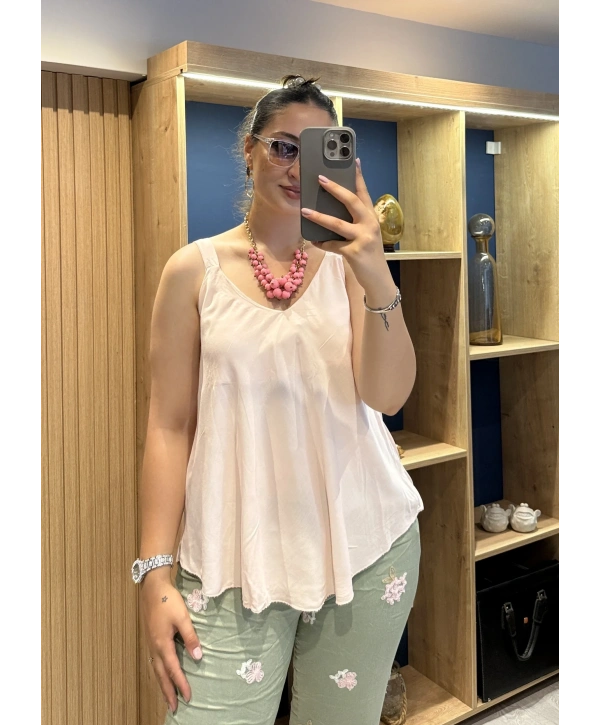Askılı Pamuk Viscon Bluz Pembe