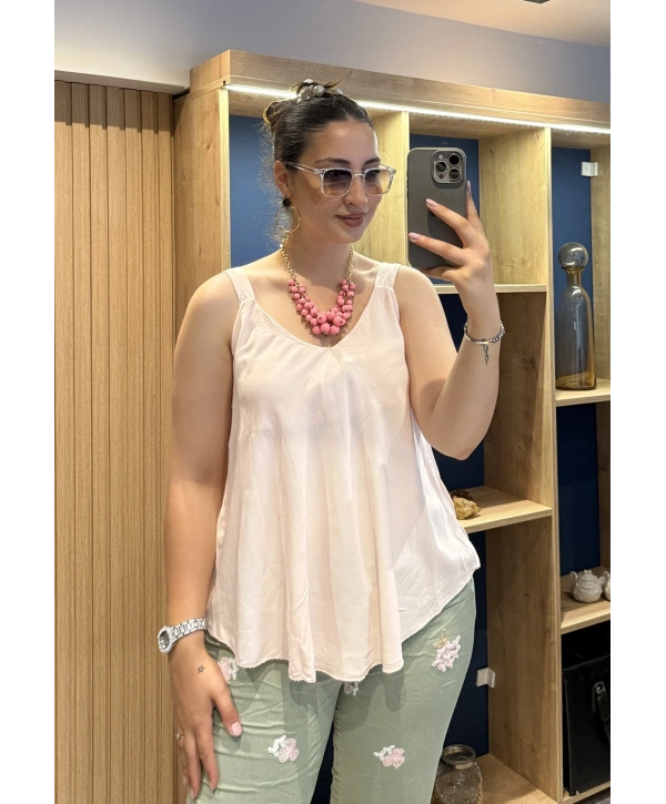 Askılı Pamuk Viscon Bluz Pembe