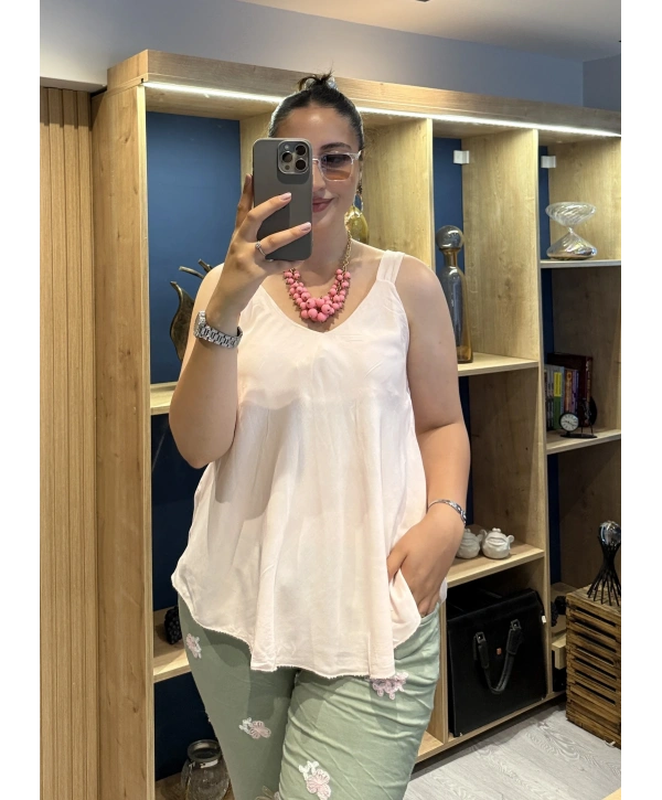 Askılı Pamuk Viscon Bluz Pembe