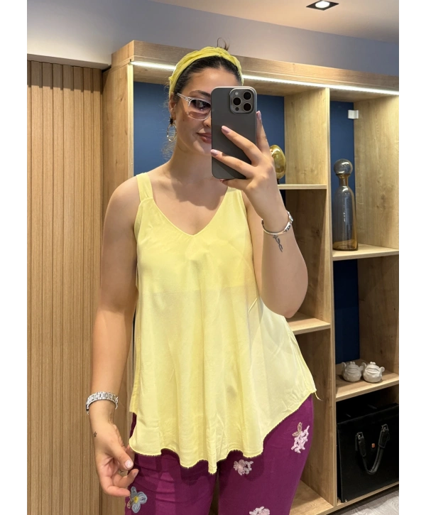 Askılı Pamuk Viscon Bluz Sarı