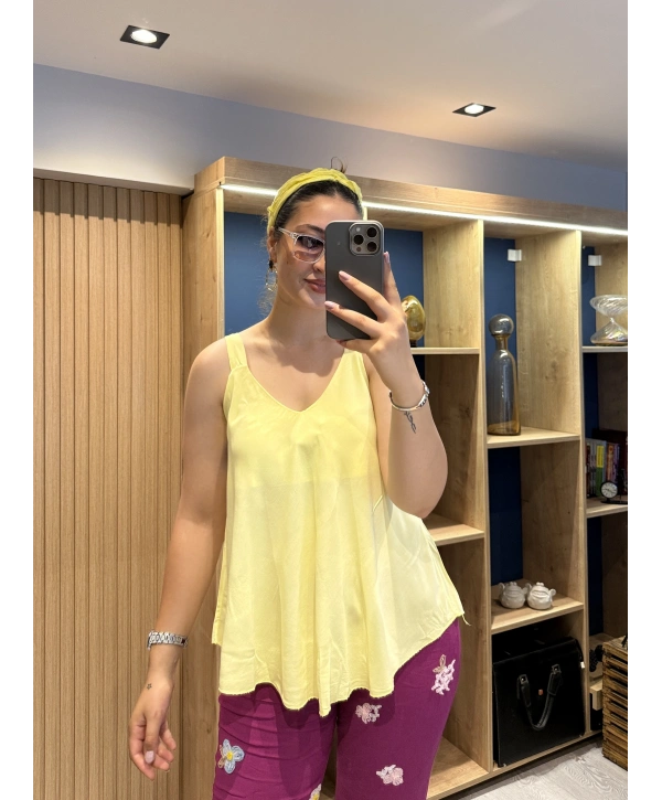Askılı Pamuk Viscon Bluz Sarı
