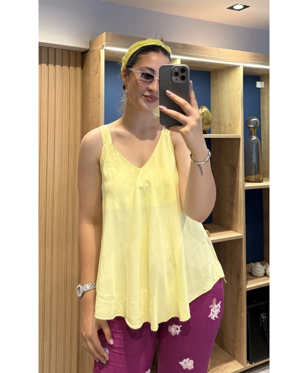 Askılı Pamuk Viscon Bluz Sarı