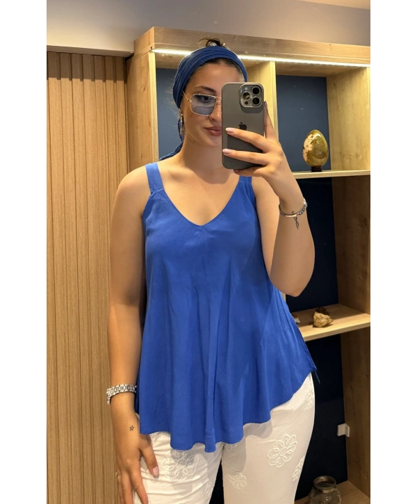 Askılı Pamuk Viscon Bluz Sax