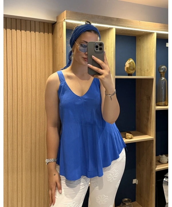 Askılı Pamuk Viscon Bluz Sax