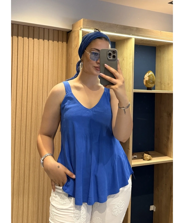Askılı Pamuk Viscon Bluz Sax