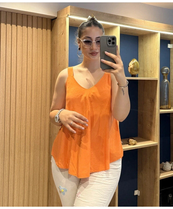 Askılı Pamuk Viscon Bluz Turuncu