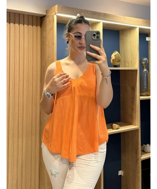 Askılı Pamuk Viscon Bluz Turuncu