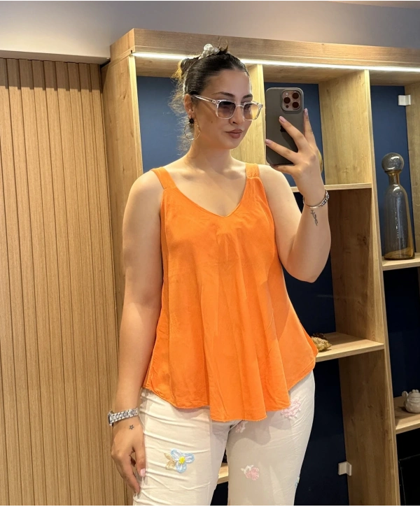 Askılı Pamuk Viscon Bluz Turuncu