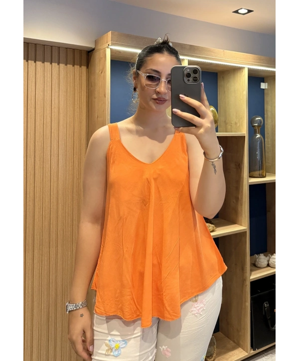 Askılı Pamuk Viscon Bluz Turuncu
