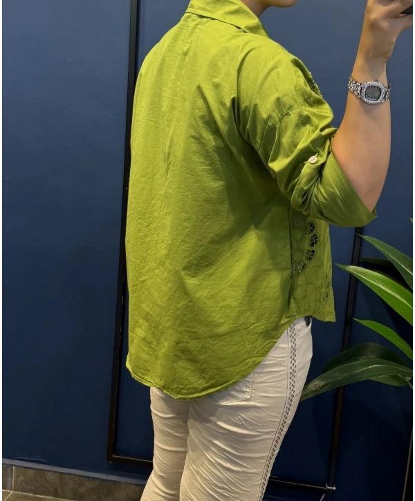 Çiçeği Fisto Desenli Pamuk Gömlek Yeşil