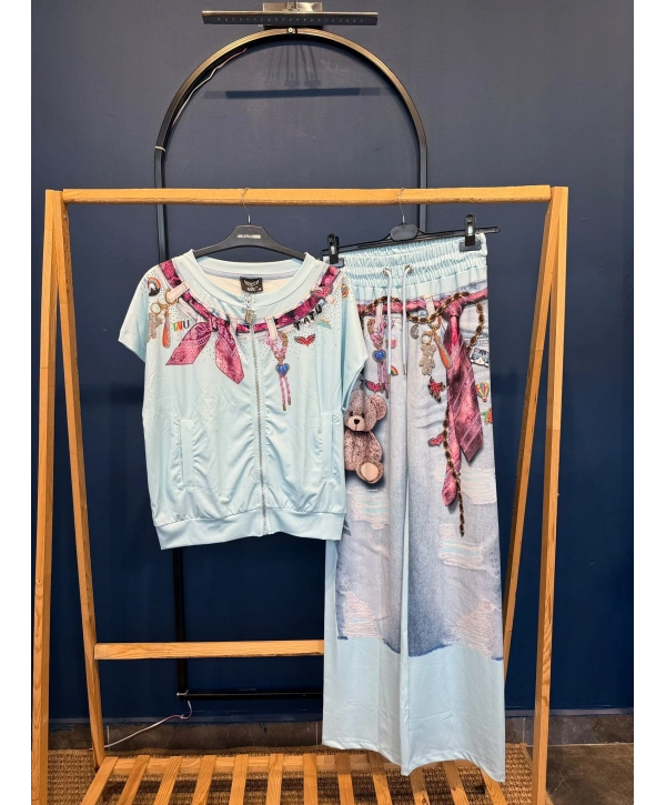 Denim Görünümlü Teddy & Charms Eşofman Takımı Mavi
