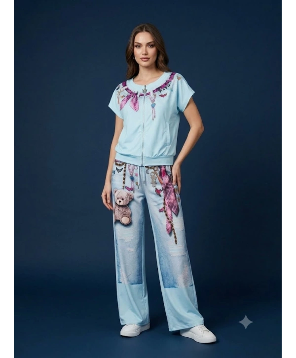 Denim Görünümlü Teddy & Charms Eşofman Takımı Mavi