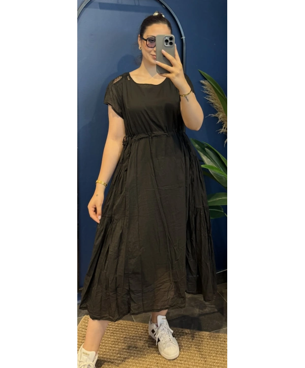 İtalyan Beli Lastikli Elbise 9174 Siyah