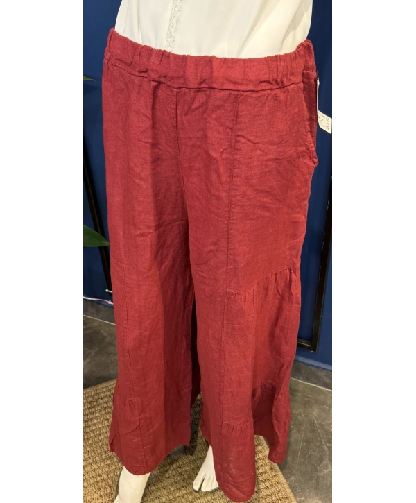 İtalyan Düz Keten Pantolon 14321 Bordo