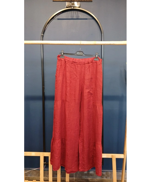 İtalyan Düz Keten Pantolon 14321 Bordo