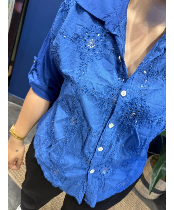İtalyan Fistolu Payetli Gömlek 13341 Sax