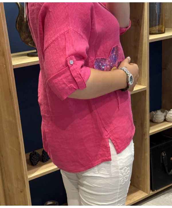 İtalyan Papatya İşlemeli Bluz Pembe