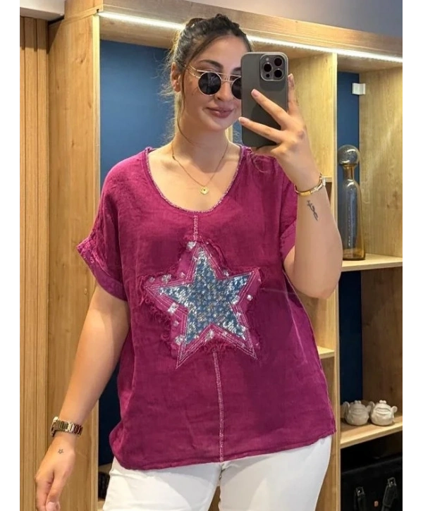 İtalyan Yıldız Desenli Bluz 82722 Magenta