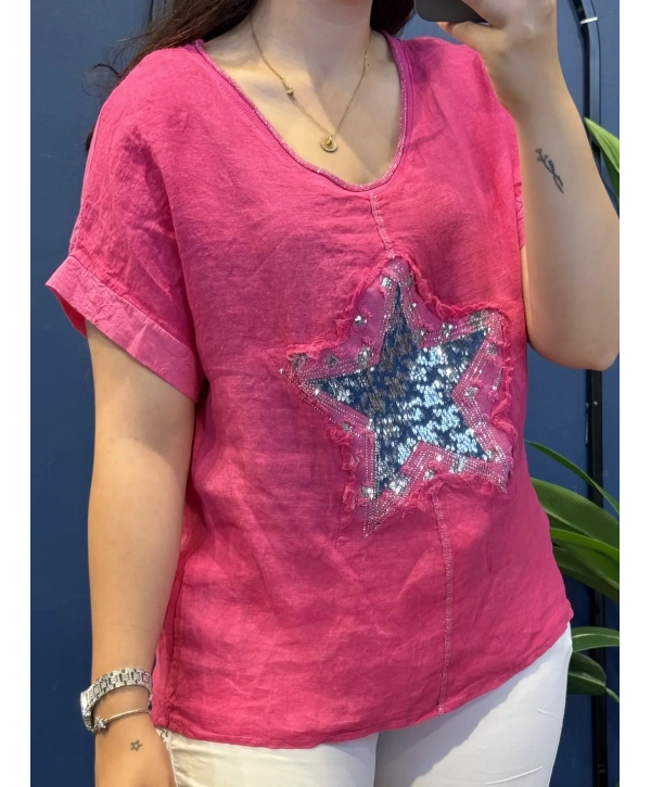 İtalyan Yıldız Desenli Bluz 82722 Pembe