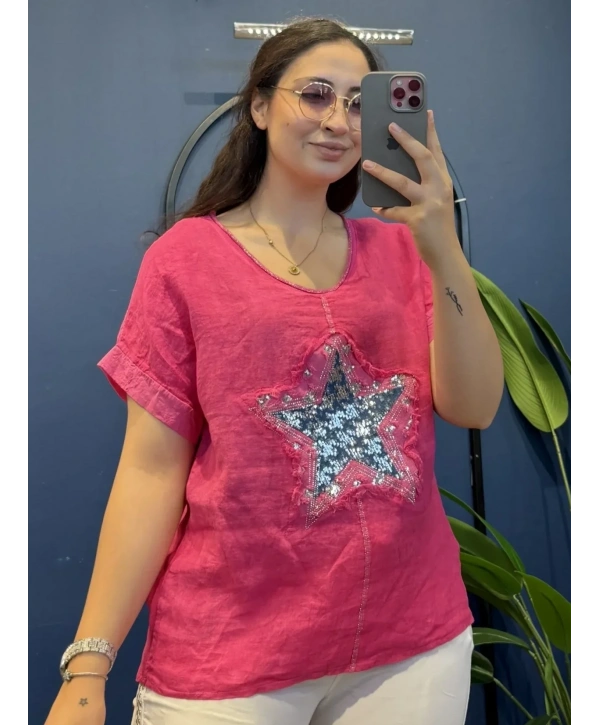 İtalyan Yıldız Desenli Bluz 82722 Pembe